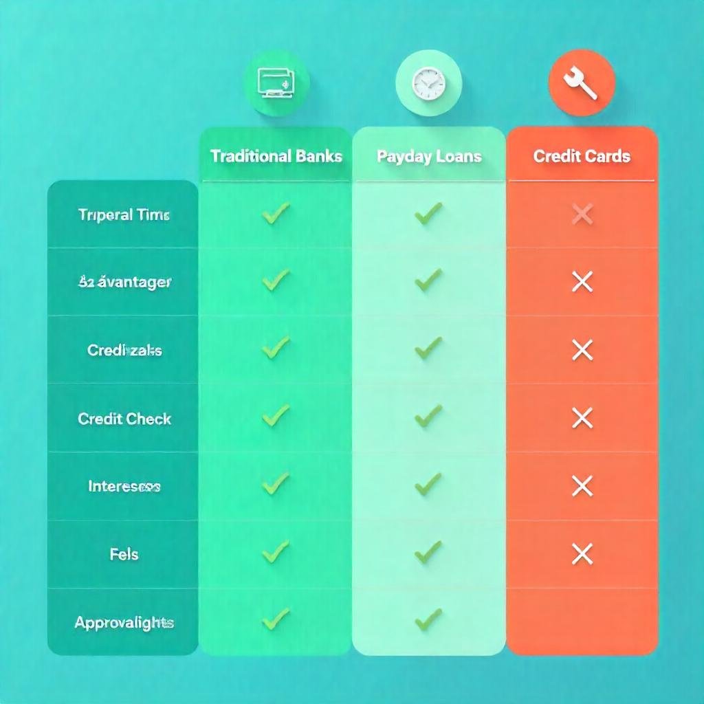 Chime $500 instant loans vs traditional bank loans and payday loans comparison chart