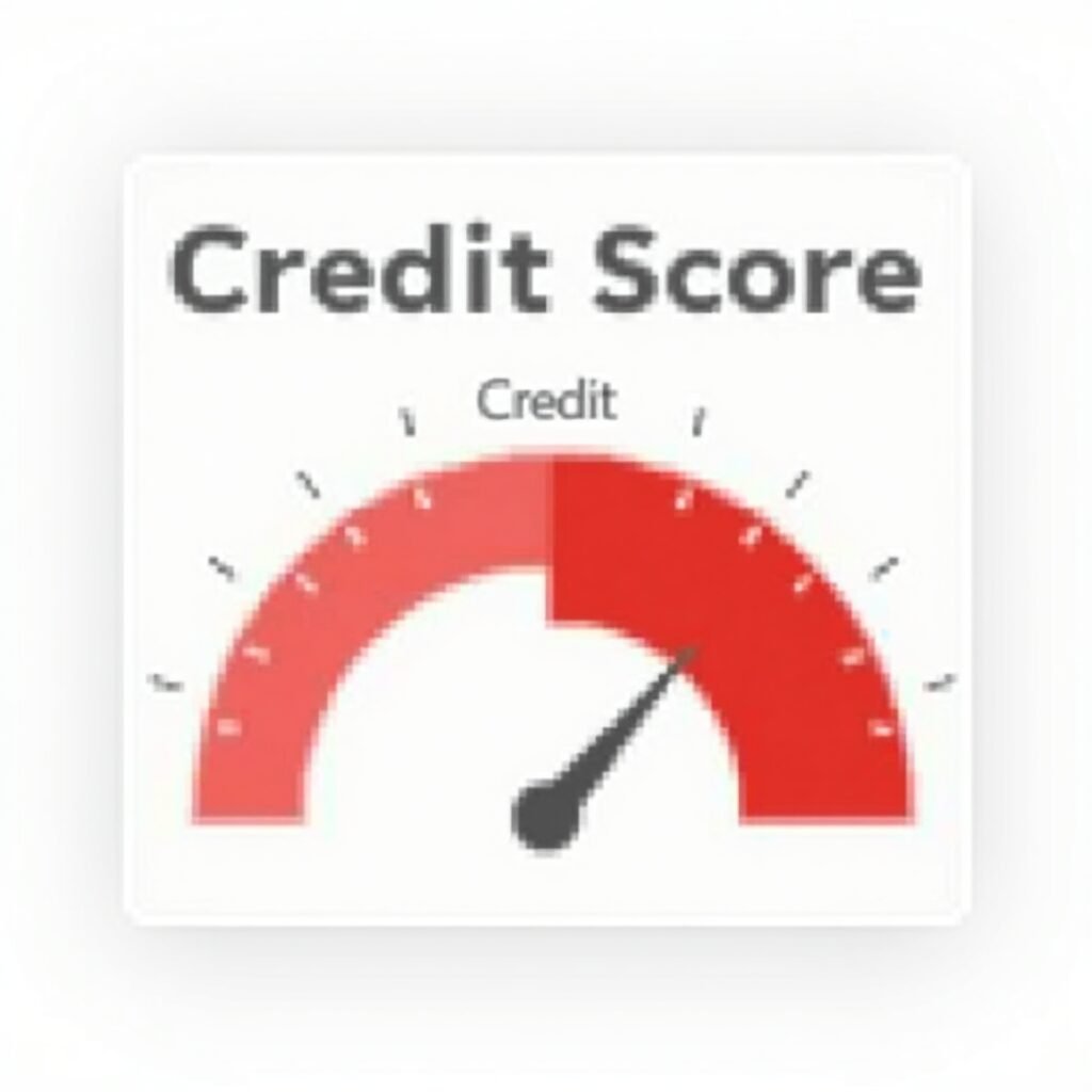 Credit score gauge showing low score under 600 indicating bad credit.